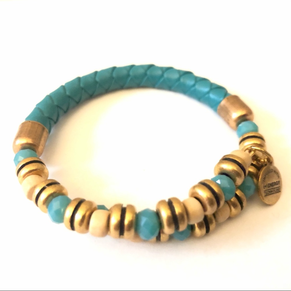 Alex and Ani Uncharted Voyage Teal Leather Wrap Bracelet